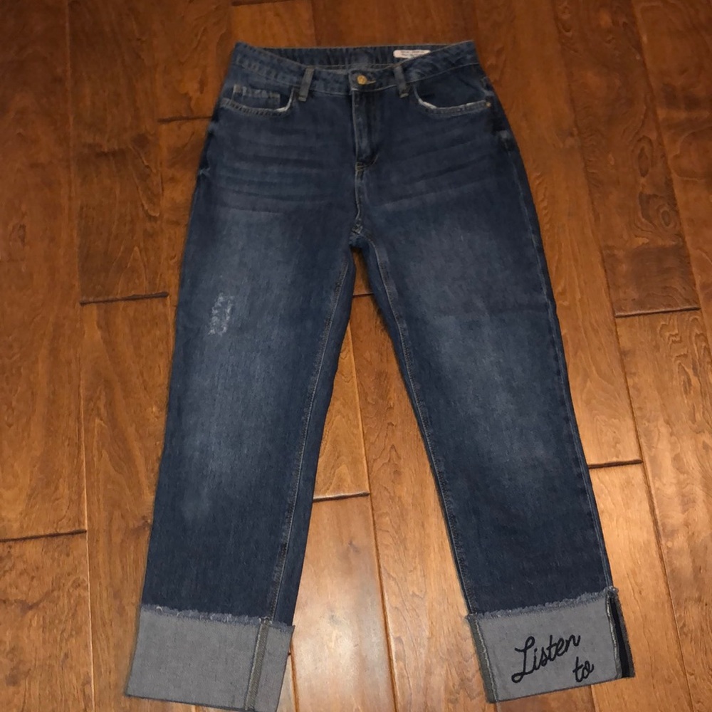 Denim rolled up mom jeans